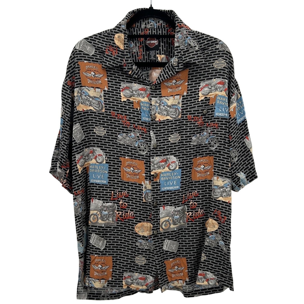 Harley Davidson Tori Richard Mens XL Viscose Button Up Shirt‎ Live To Ride Black